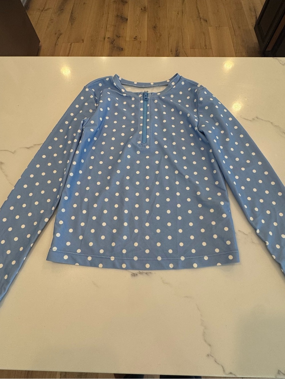 GAP kids Girls Sz M  Blue Polka Dot Long-Sleeve Rash Guard swim shirt